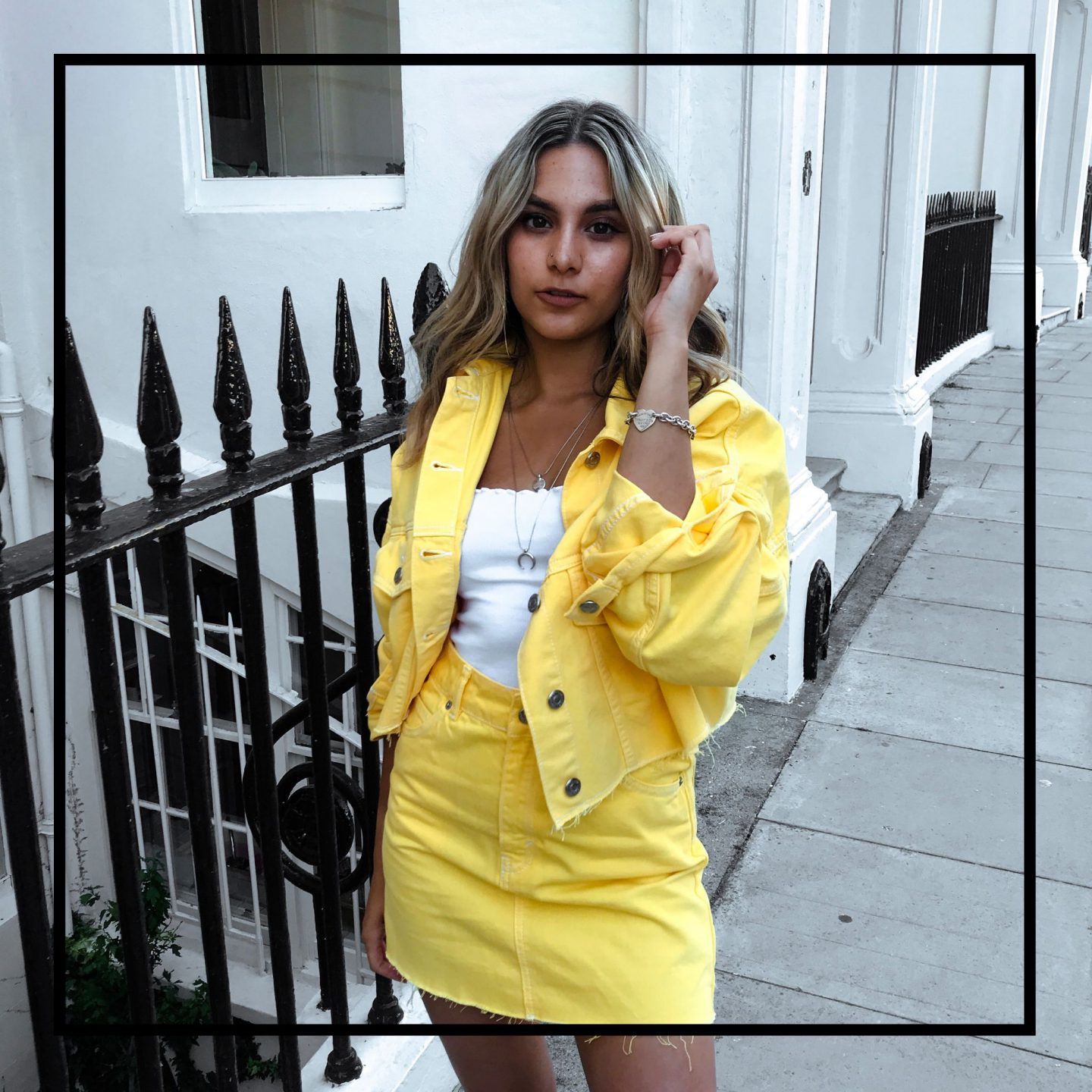 yasmin stefanie topshop yellow denim co ord ciara chunky trainers summer ss18 trends