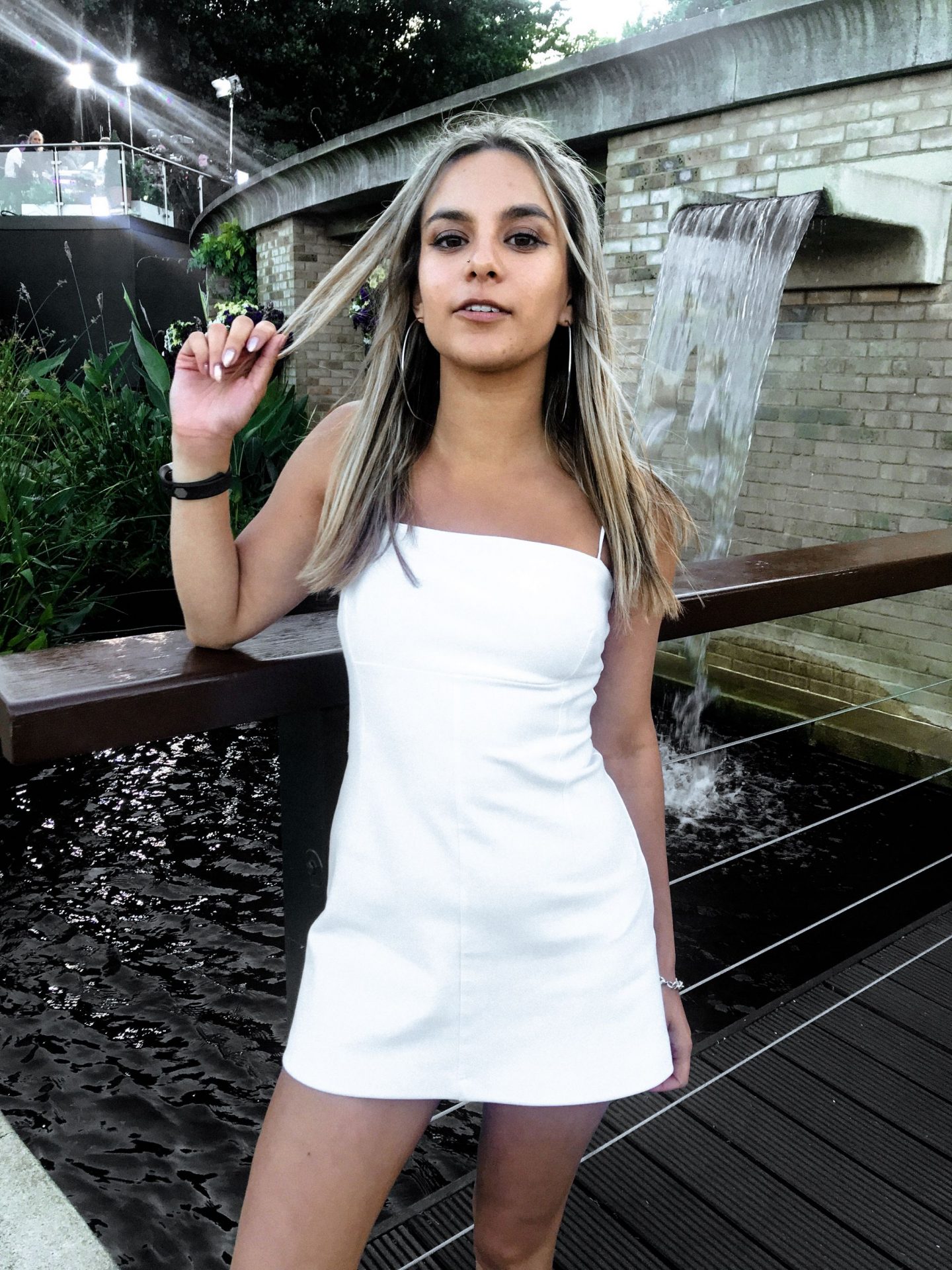 yasmin stefanie wimbledon urban outfitters white audrey slip dress topshop denim jacket ciara chunky trainers 