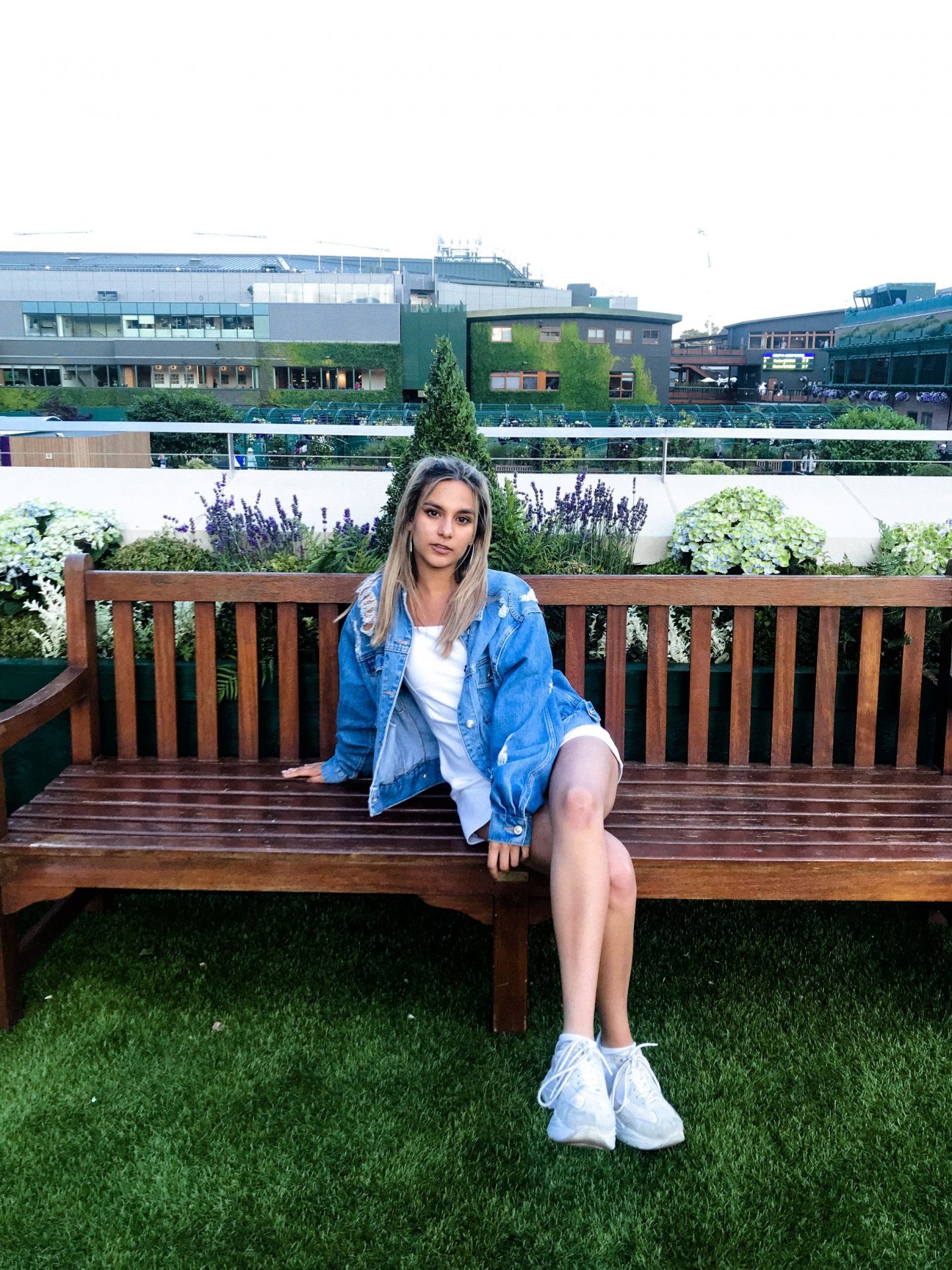 yasmin stefanie wimbledon urban outfitters white audrey slip dress topshop denim jacket ciara chunky trainers 