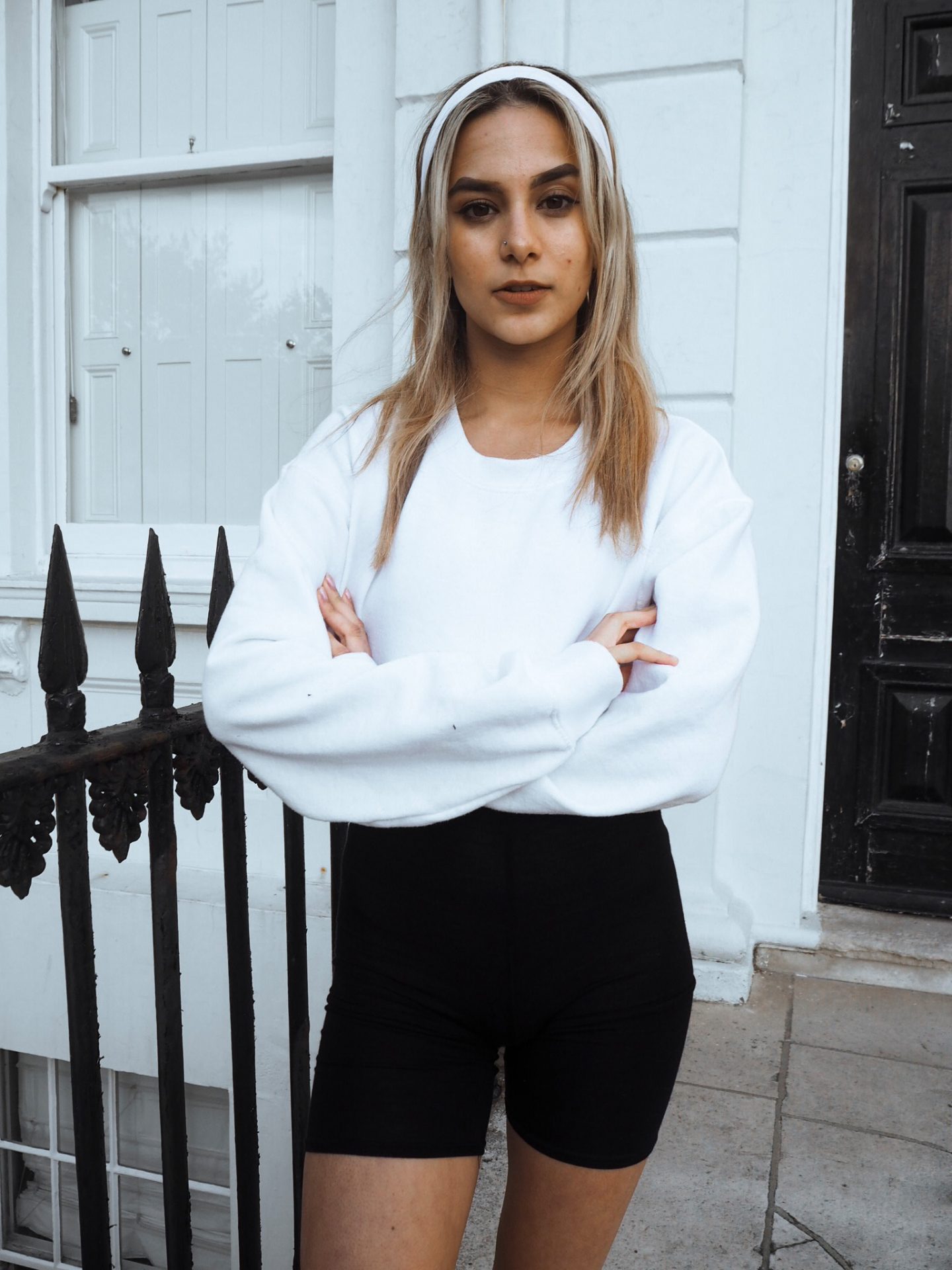 yasmin stefanie pretty little thing cycling shorts white super crop sweatshirt jumper