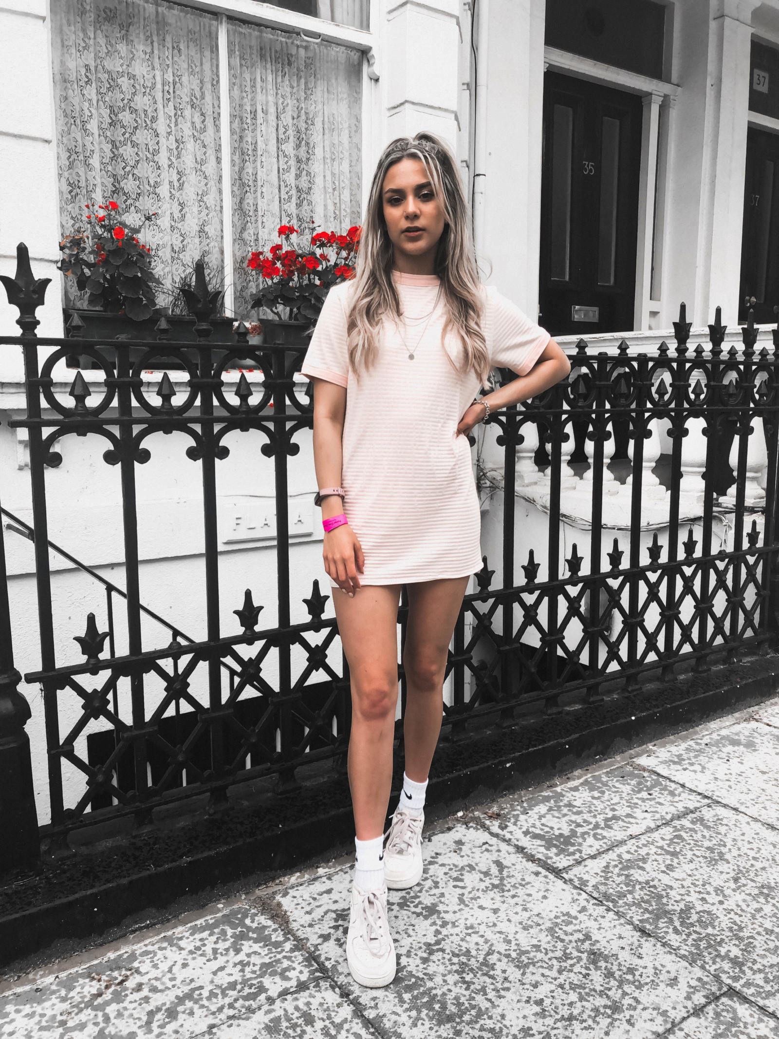 yasmin stefanie pretty little thing pink white stripe tshirt dress