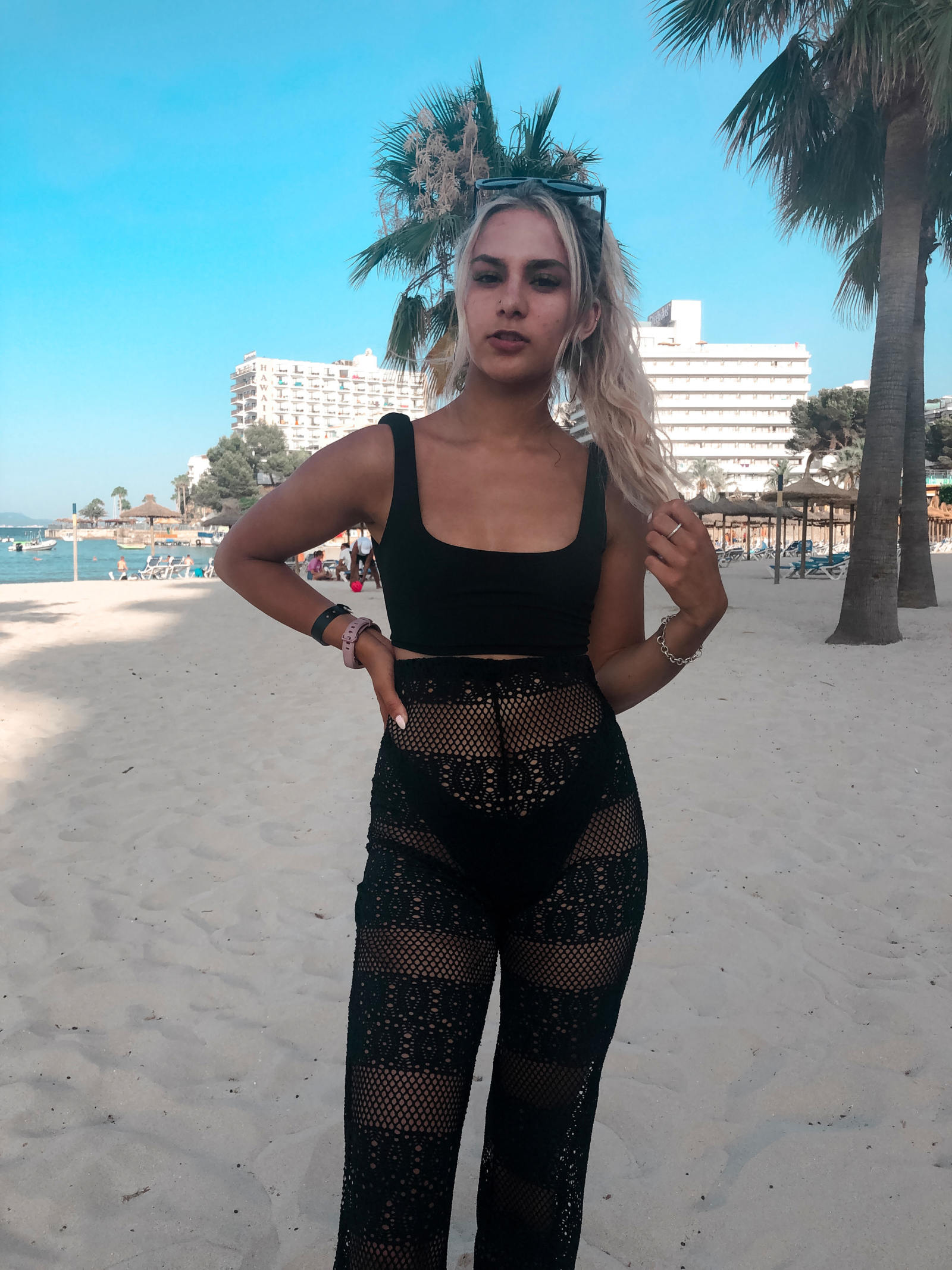 yasmin stefanie pretty little thing plt black crochet flares bikini