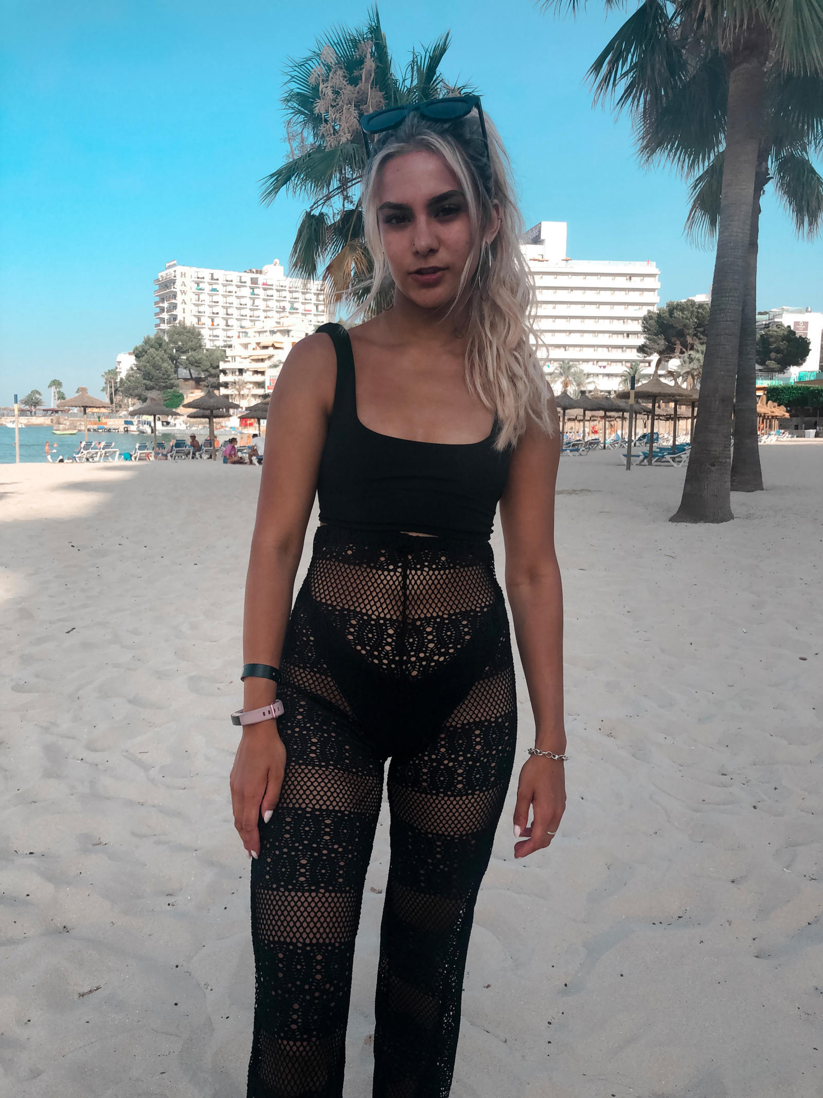 yasmin stefanie pretty little thing plt black crochet flares bikini